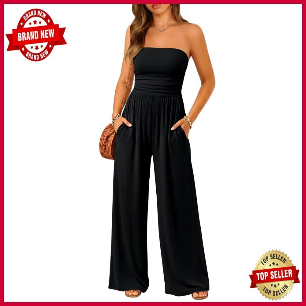 Large Rayon Jumpsuit Strapless Wide Leg Romper Summer Vacation Outfit